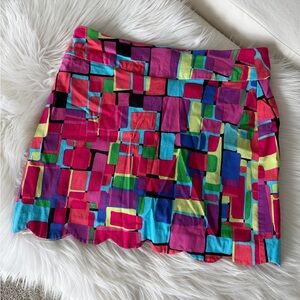 Attyre new york abstract colorful pop art Whimsical scalloped hem skort vintage